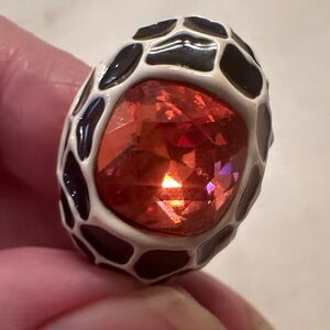 Kenneth Jay Lane Gold Ring with Pink  Gemstone and Black Pattern